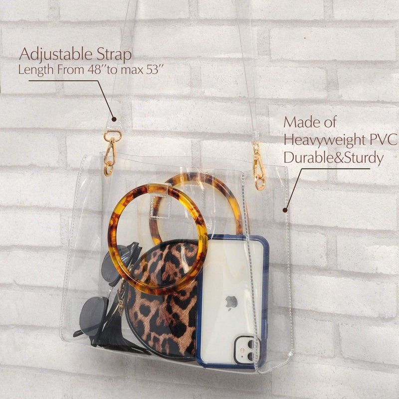 Hoxis Round Handle Clear Handbag Women PVC Tote tortoiseshell Top Handle Bag (Square) - Image 3